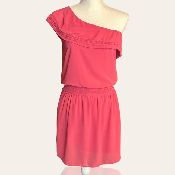 NWT Comptoir Des Cotonniers Salmon Pink One Shoulder Flowy Mini Dress Size Small - Picture 1 of 13
